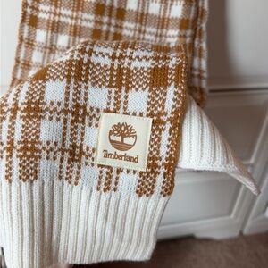 Timberland White and Brown Checkered Scarf